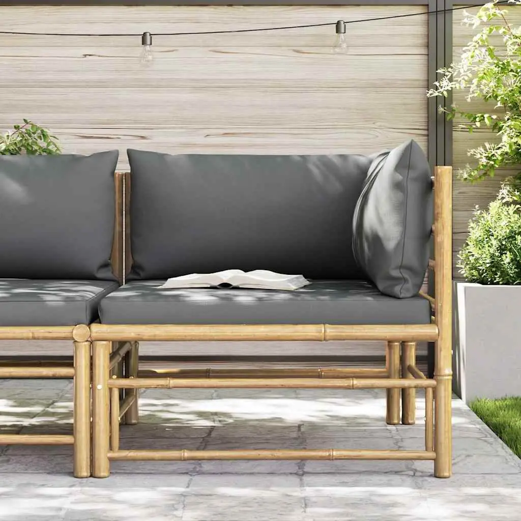 Bamboo Garden Corner Sofa with Grey Cushions