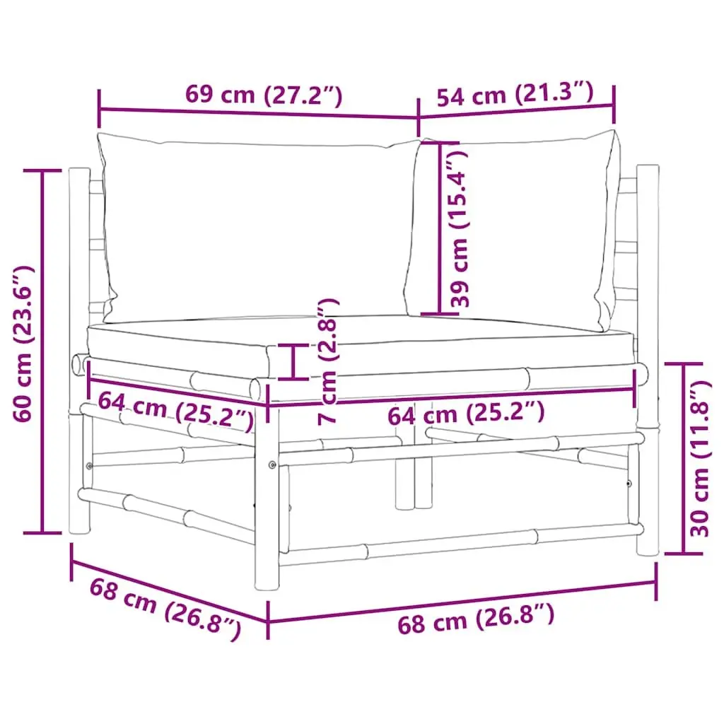 Bamboo Garden Corner Sofa with Grey Cushions
