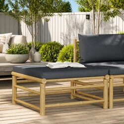 Bamboo Garden Footrest with Grey Cushion for Outdoor Comfort
