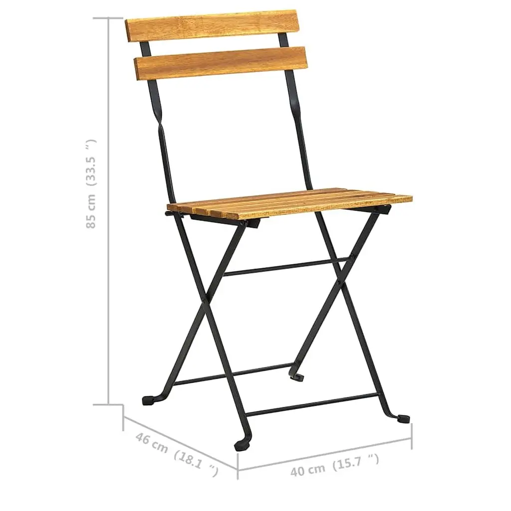 Folding Outdoor Chairs Steel Acacia Wood Brown 2 Piece