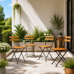 Set of 4 Brown Solid Wood Folding Bistro Chairs