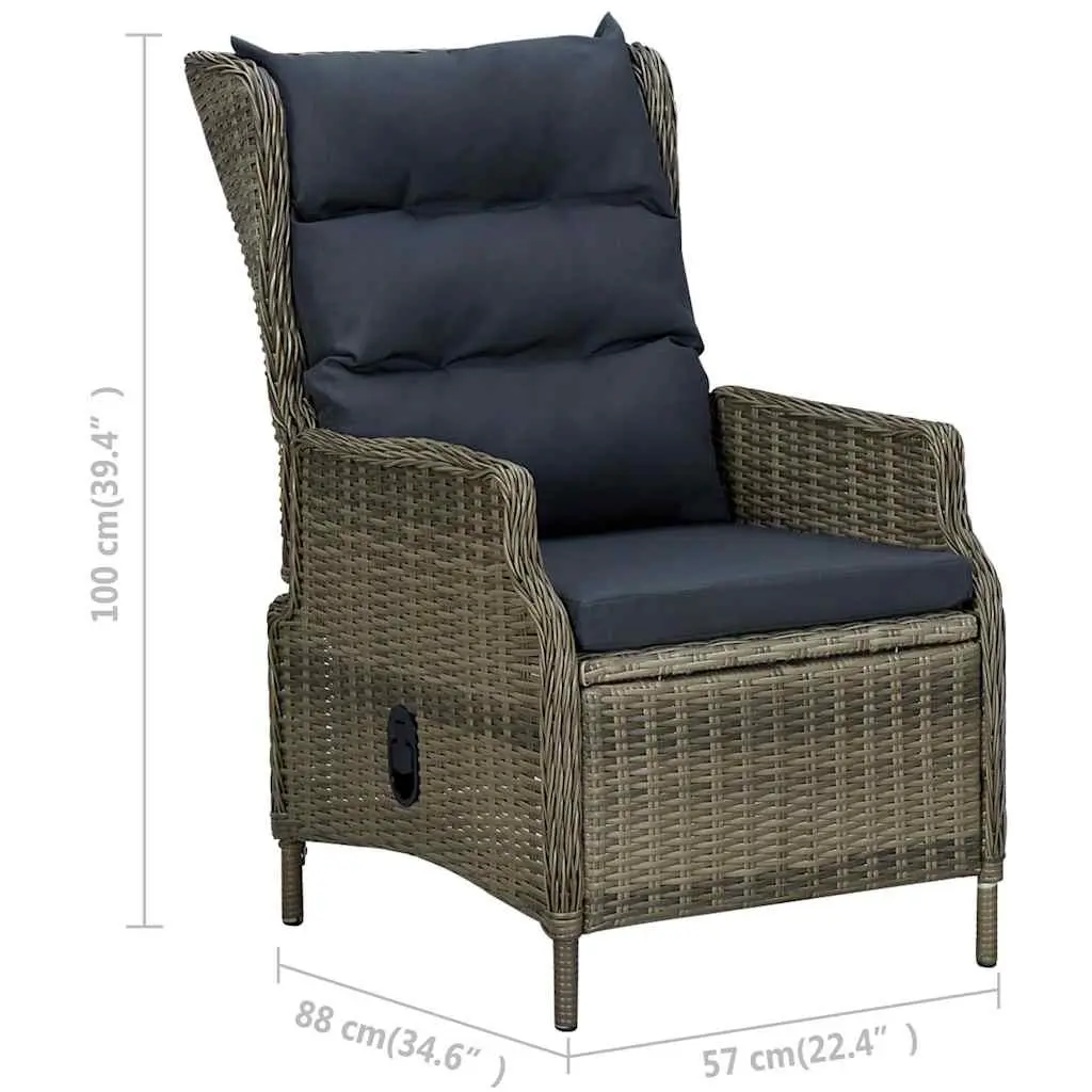 Reclining Garden Chair PE Rattan Steel Frame Brown