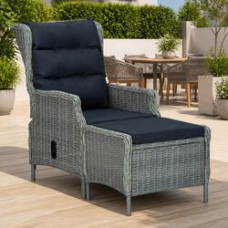 Adjustable Reclining Garden Chair with Footstool Grey