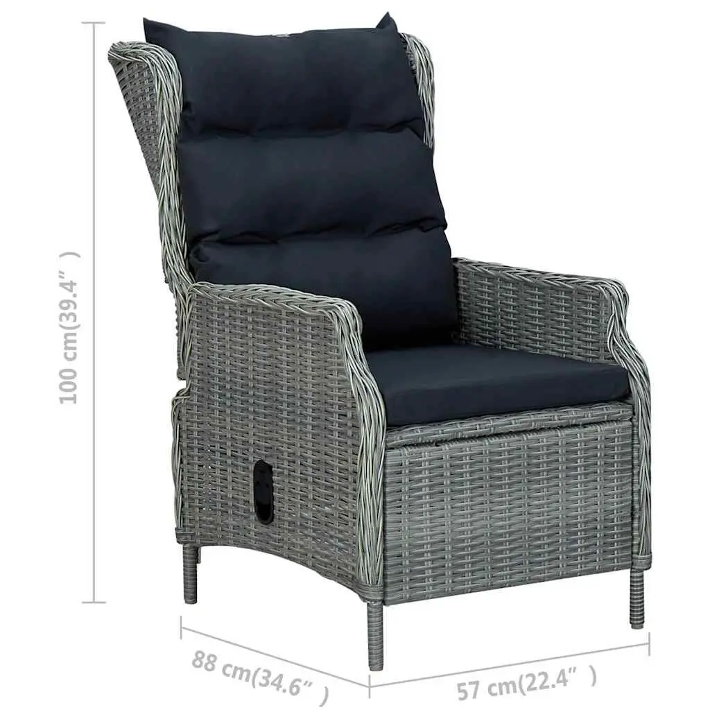 Reclining Garden Chair Poly Rattan Grey with Footstool