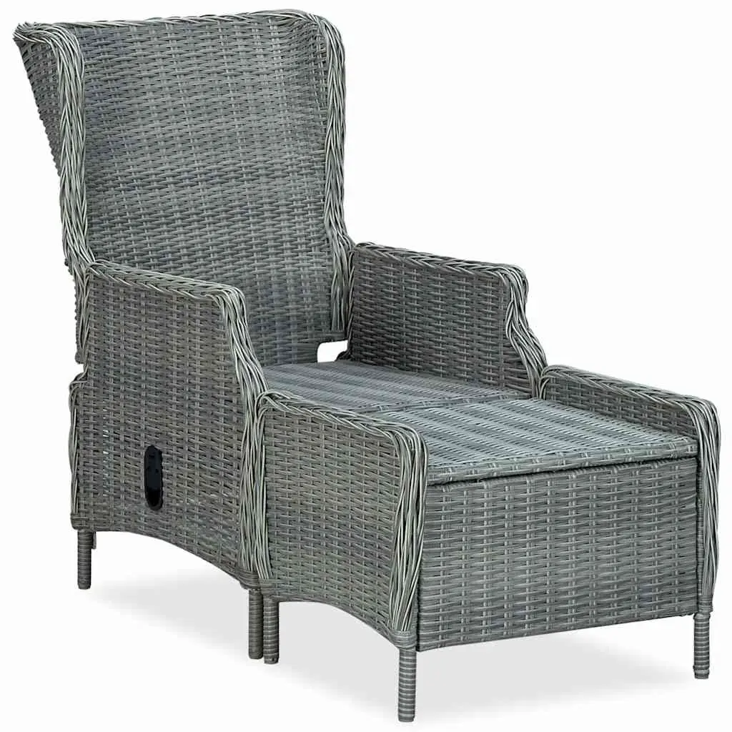Reclining Garden Chair Poly Rattan Grey with Footstool