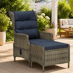 Durable Reclining Garden Chair with Footstool in Brown