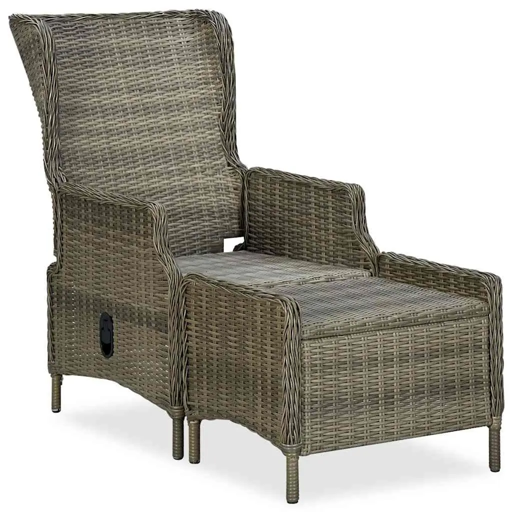Reclining Garden Chair with Footstool in Brown