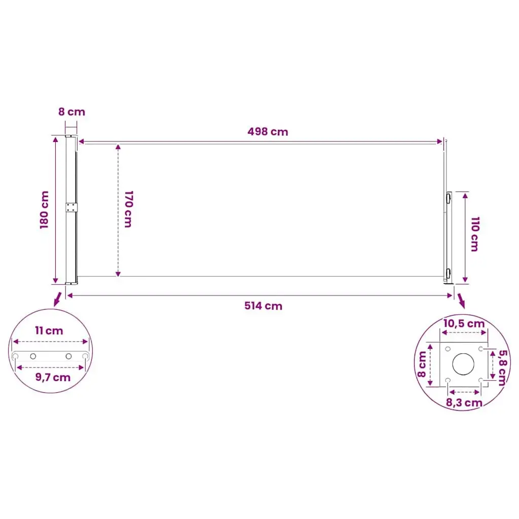 Retractable Side Awning 180x500cm Black