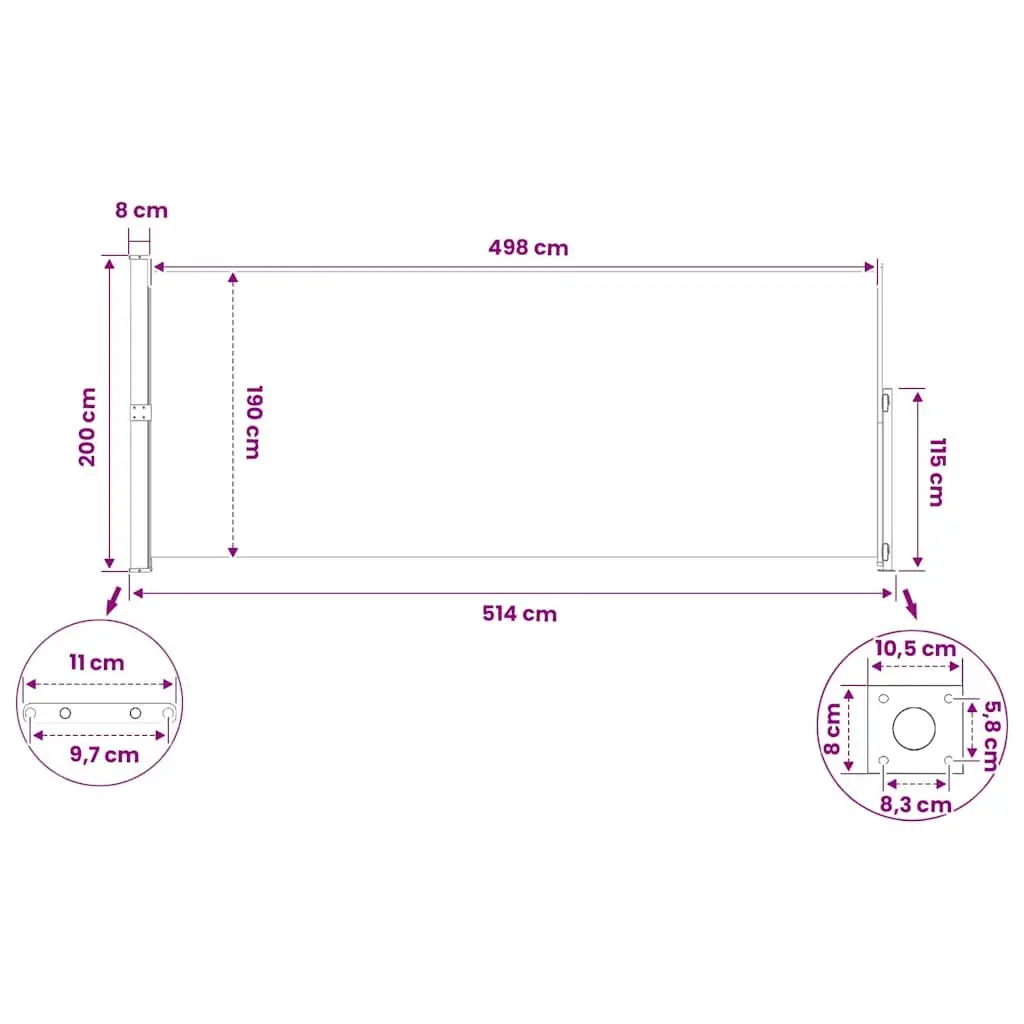 Retractable Side Awning Polyester 200x500cm Black
