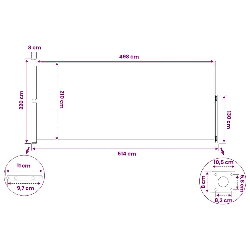 Patio Retractable Side Awning 220x500cm Grey