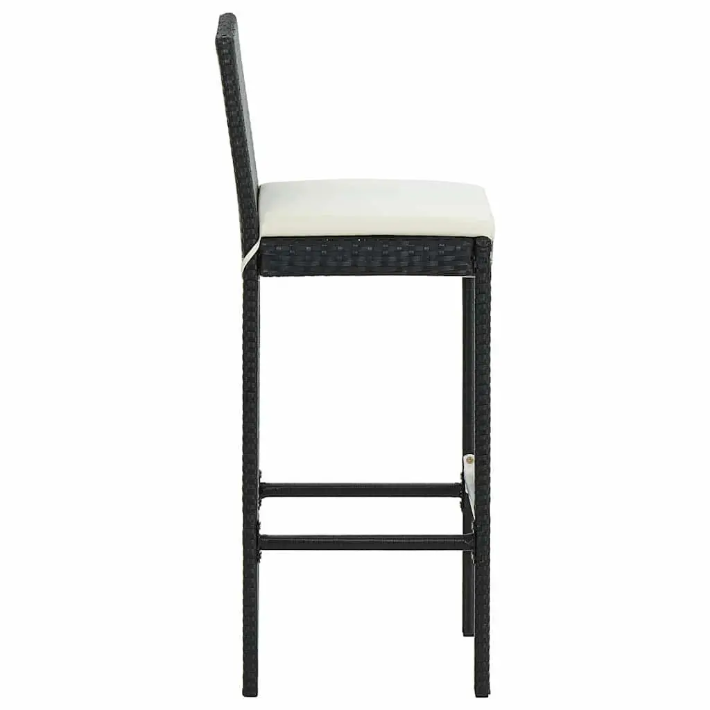 Black Poly Rattan Bar Stools with Cushions