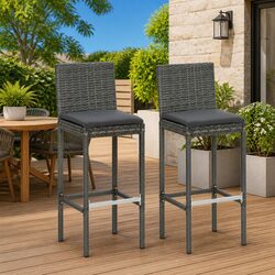 Durable Outdoor Bar Stools Set of 2 Grey Poly Rattan