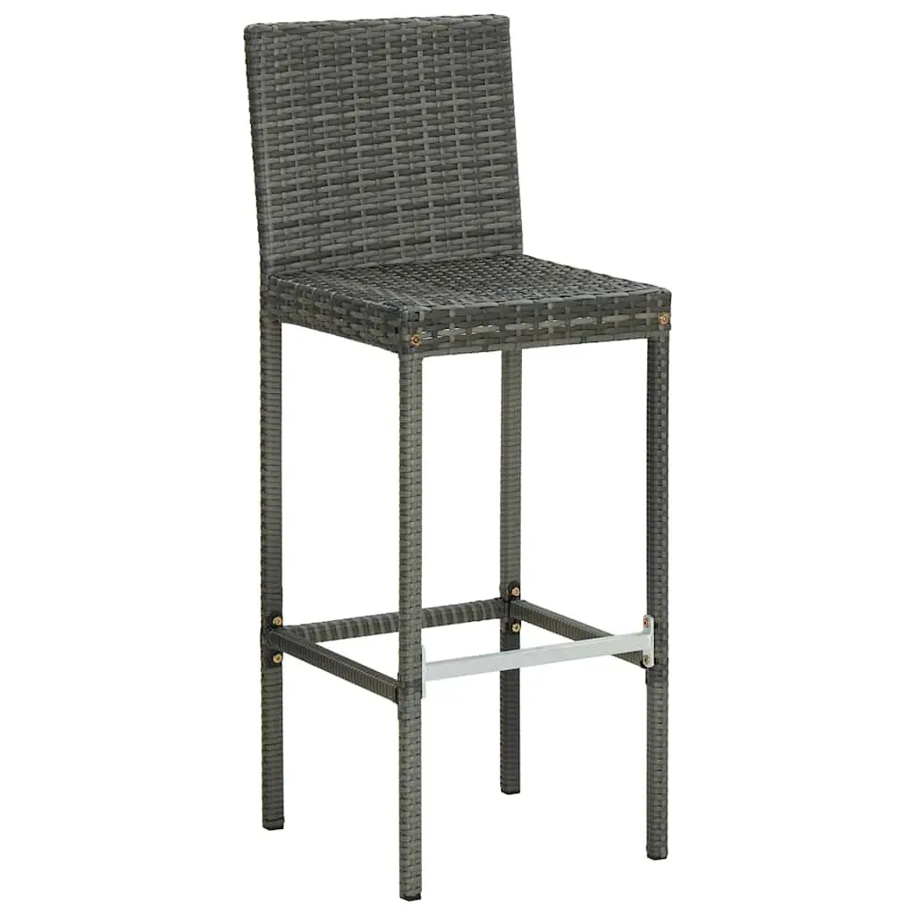 Bar Stools Set 2 pcs Steel Frame Poly Rattan Grey Cushioned