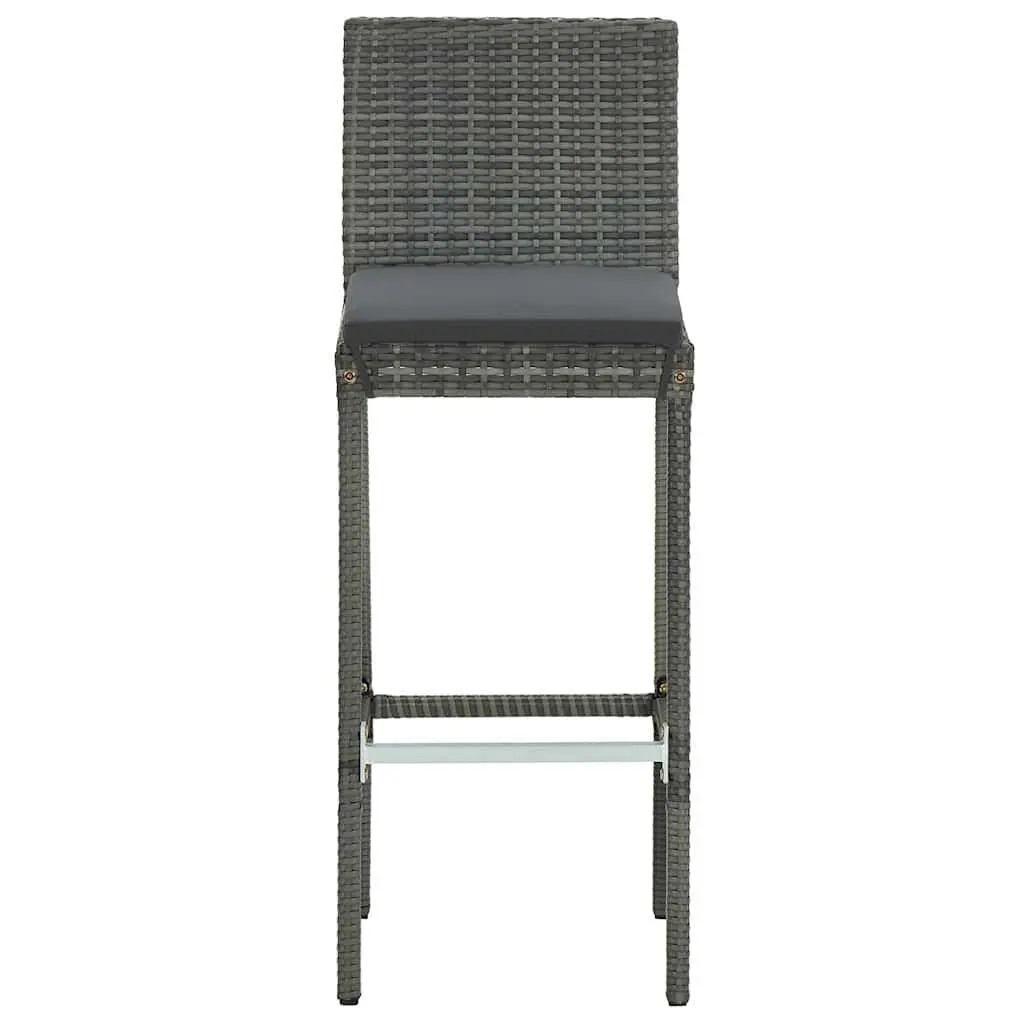 Bar Stools Set 2 pcs Steel Frame Poly Rattan Grey Cushioned