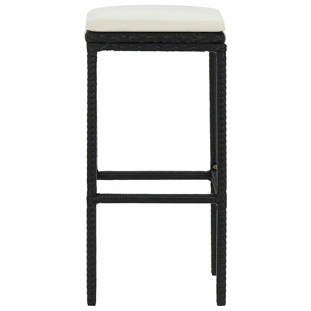 Set of 3 Black PE Rattan Bar Stools with Cushions