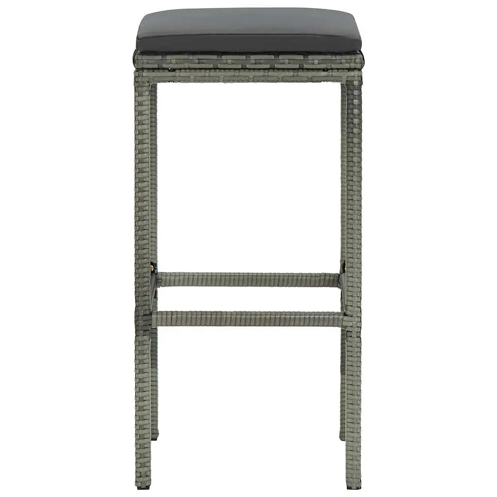 Bar Stools Poly Rattan Steel Frame Grey Set of 3 with Cushions