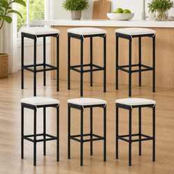Durable Black PE Rattan Bar Stools Set of 6 with Cushions
