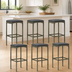 Durable Grey PE Rattan Bar Stools Set of 6 with Cushions