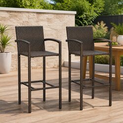 Premium Outdoor Bar Stools 2-Pack Brown Rattan Seating