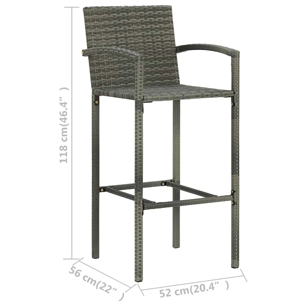 Grey Rattan Outdoor Bar Stools 2 pcs Set