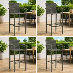 Stylish Grey PE Rattan Outdoor Bar Stools Set of 4