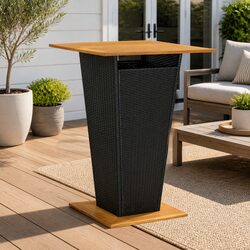 Black Outdoor Bar Table Poly Rattan Garden Counter Height Dining Furniture