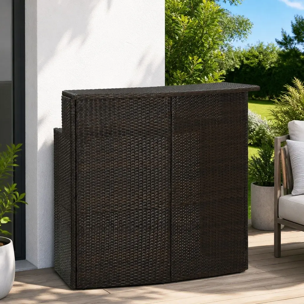 Outdoor Bar Table Powder-coated Steel 2-Tier Brown