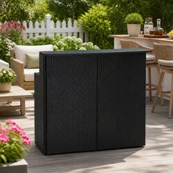 Curved Black Bar Table with 2-Tier Design for Outdoors
