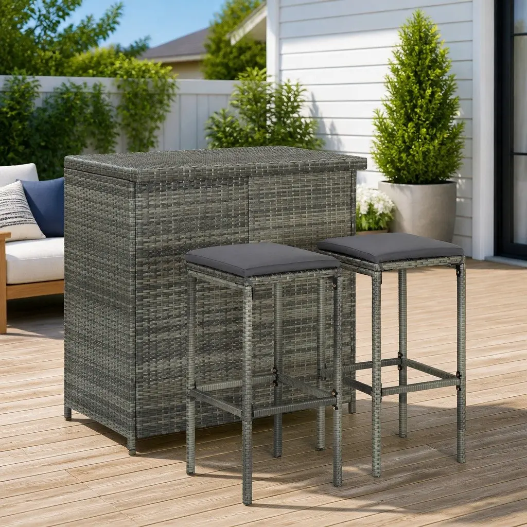 Grey Poly Rattan Bistro Table and Stool Set