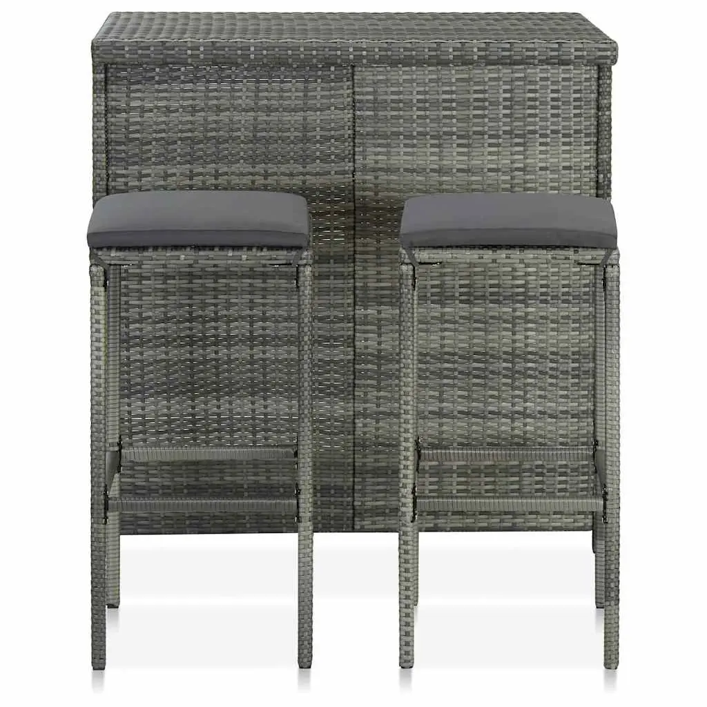 Grey Poly Rattan Bistro Table and Stool Set