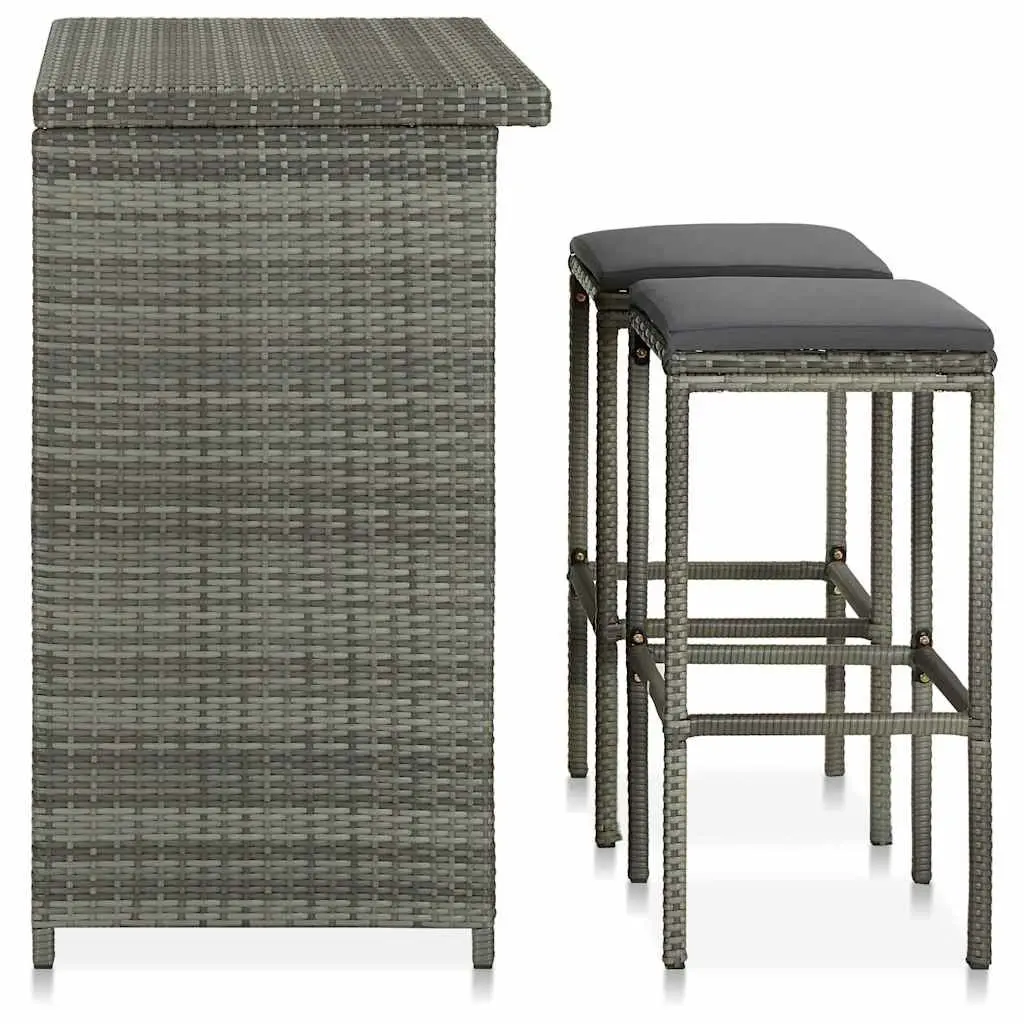 Grey Poly Rattan Bistro Table and Stool Set