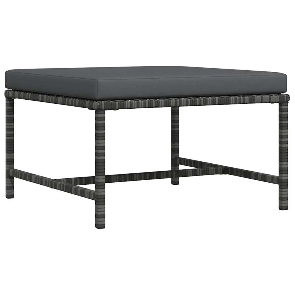 Outdoor Footrest Ottoman PE Rattan Grey with Removable Cushion