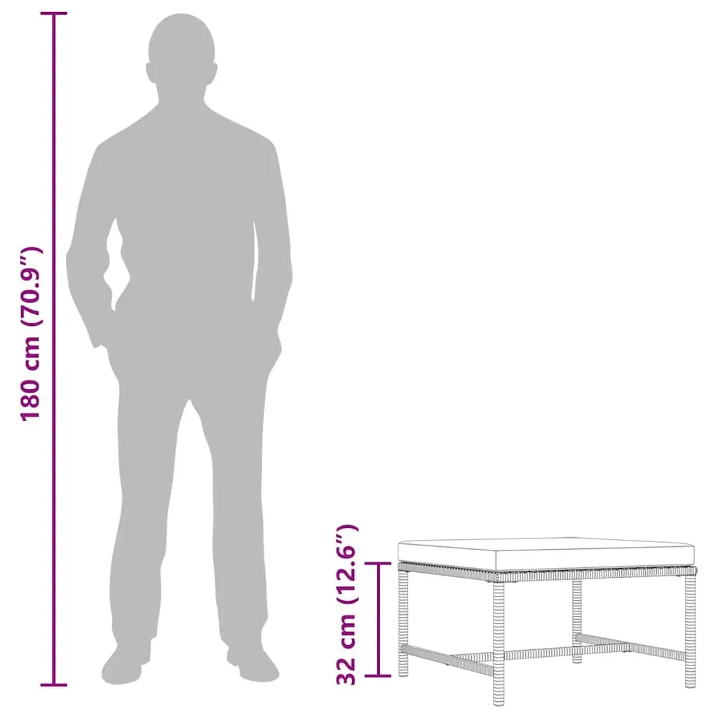 Outdoor Footrest Ottoman PE Rattan Grey with Removable Cushion
