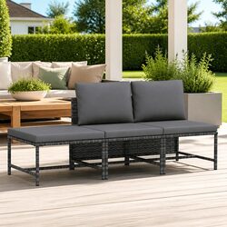 Durable Grey Poly Rattan 3 Piece Outdoor Sofa Set