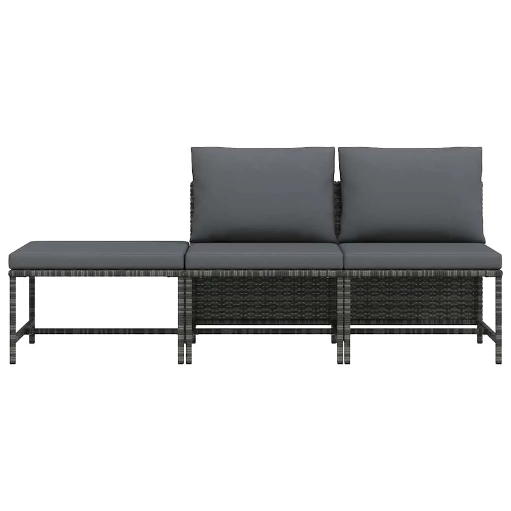 Grey Poly Rattan 3 Piece Outdoor Sofa Set