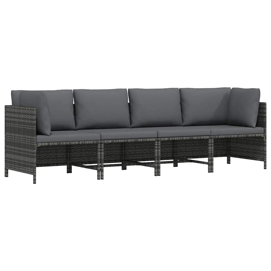 4-Seater Garden Sofa PE Rattan Powder-Coated Steel Frame Grey Outdoor Sectional Lounger