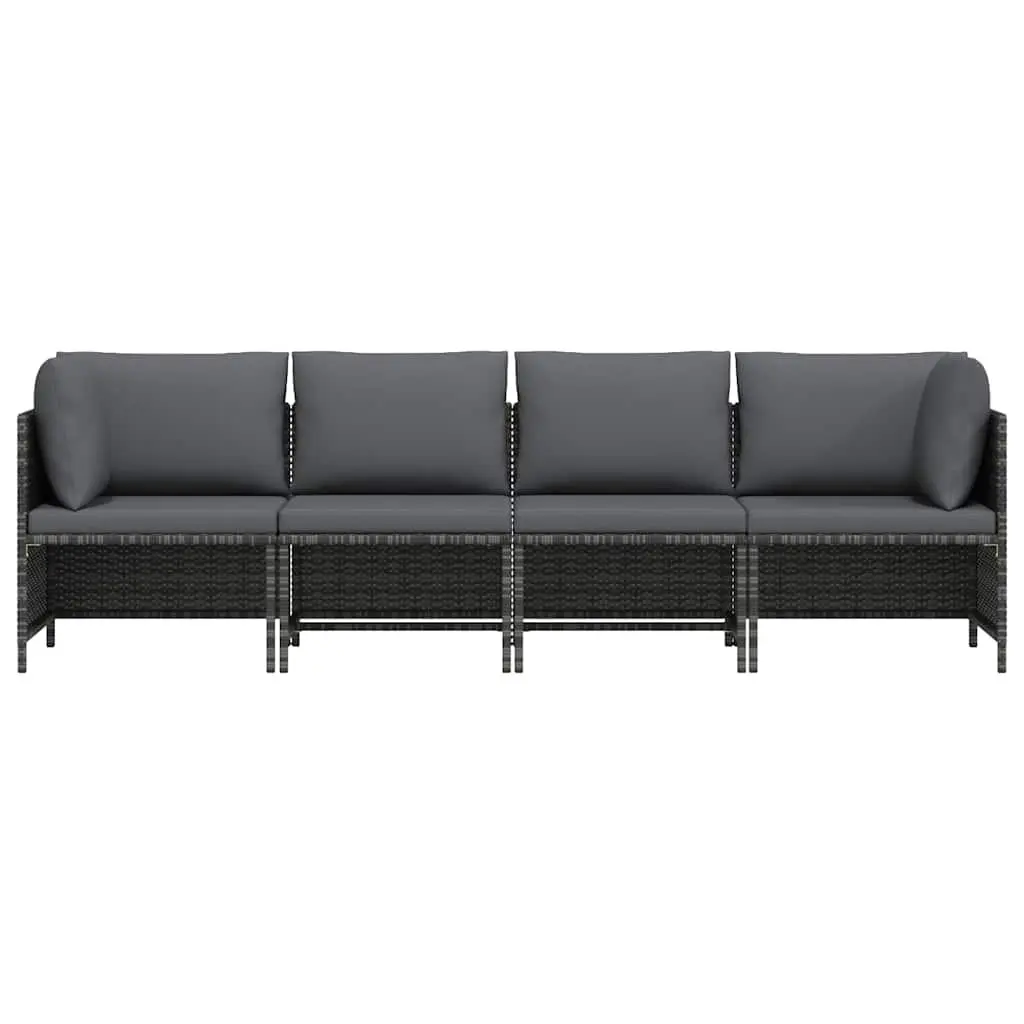 4-Seater Garden Sofa PE Rattan Powder-Coated Steel Frame Grey Outdoor Sectional Lounger