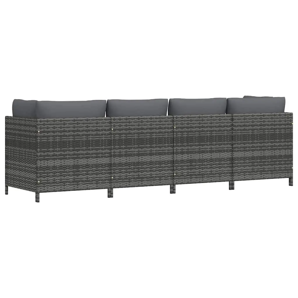 4-Seater Garden Sofa PE Rattan Powder-Coated Steel Frame Grey Outdoor Sectional Lounger