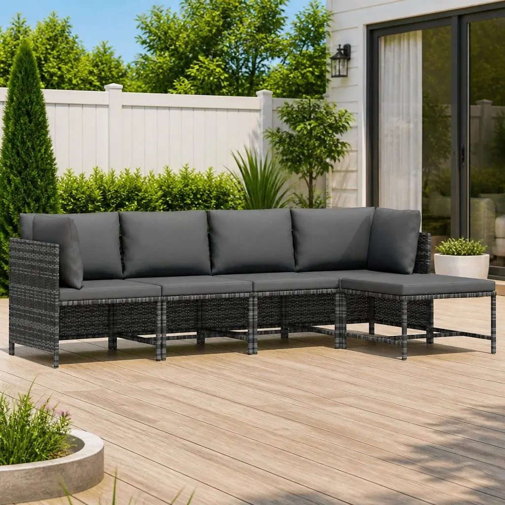 Garden Lounge Set Poly Rattan 4 Piece Outdoor Patio Sofa Set Grey