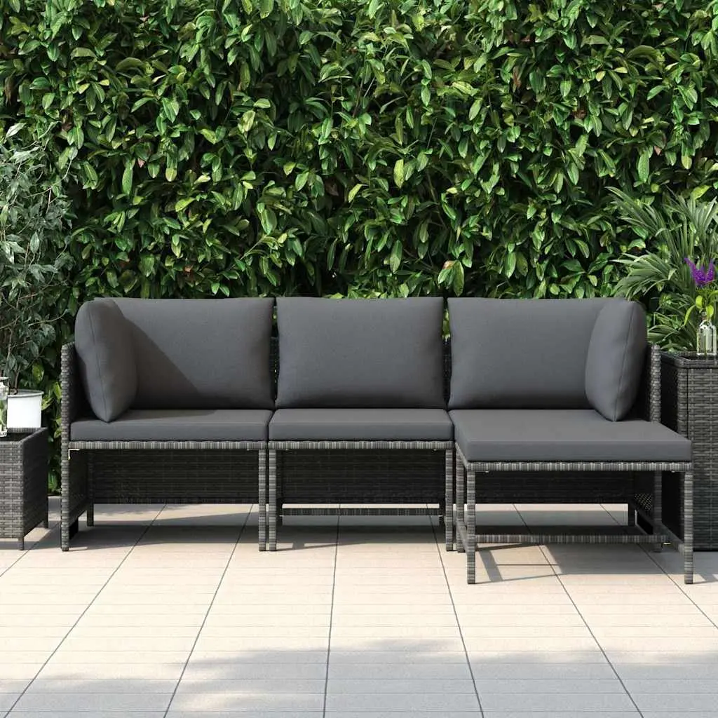 Garden Lounge Set Poly Rattan 4 Piece Outdoor Patio Sofa Set Grey