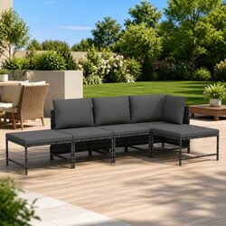 Durable 5-Piece Outdoor Garden Sofa Set in Grey Rattan