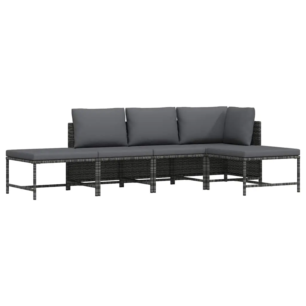 Garden Sofa Set Powder-coated Steel 5 Piece Grey Weather-resistant PE Rattan