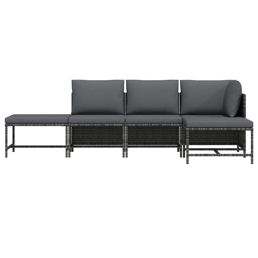 Garden Sofa Set Powder-coated Steel 5 Piece Grey Weather-resistant PE Rattan