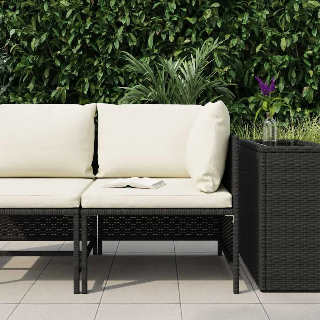 Sectional Corner Sofa PE Rattan Black with Cushions