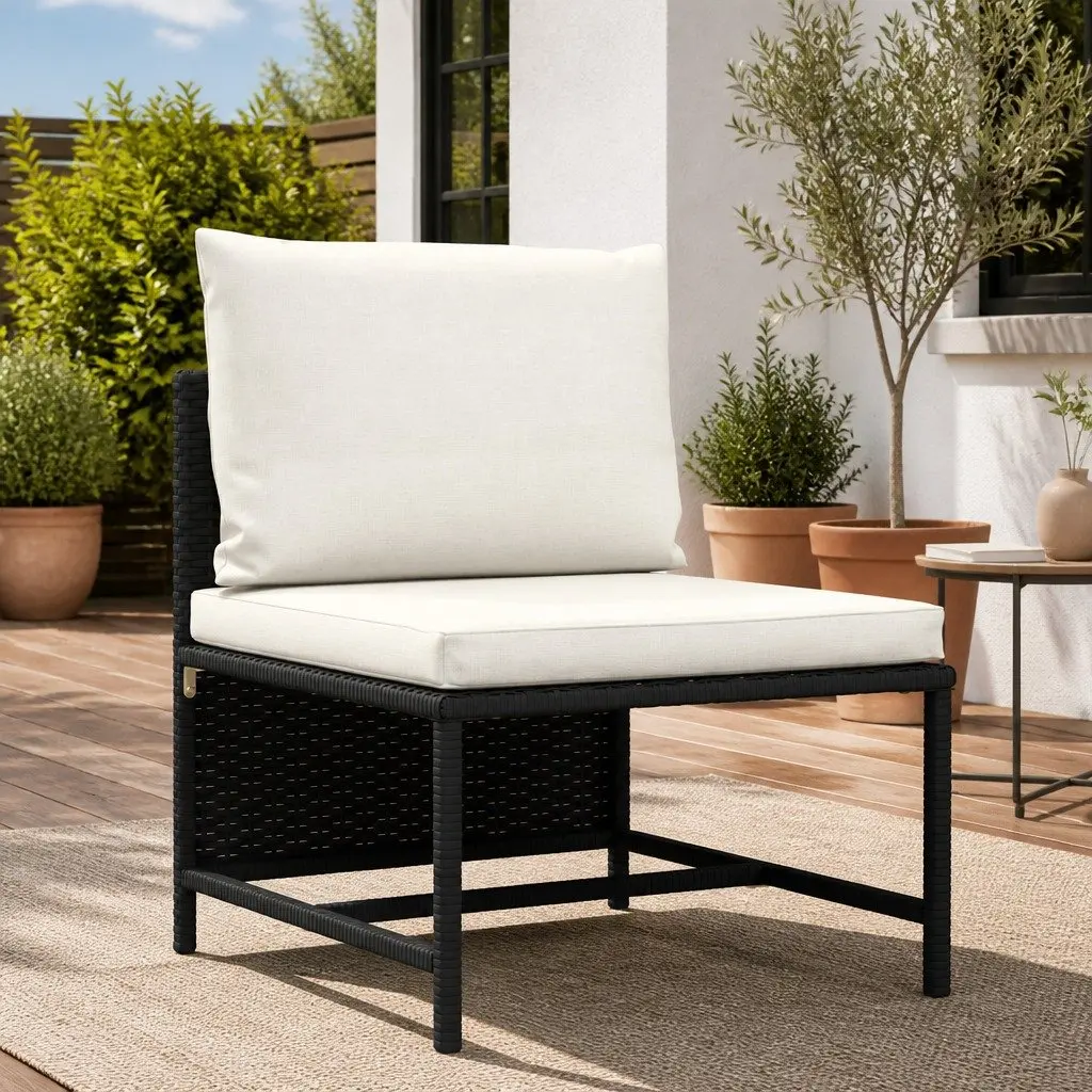 Black Poly Rattan Sectional Middle Sofa for Outdoors