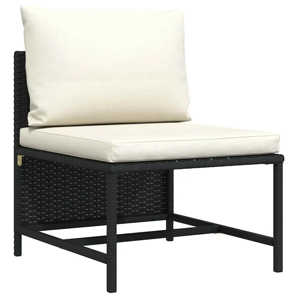 Black Poly Rattan Sectional Middle Sofa for Outdoors