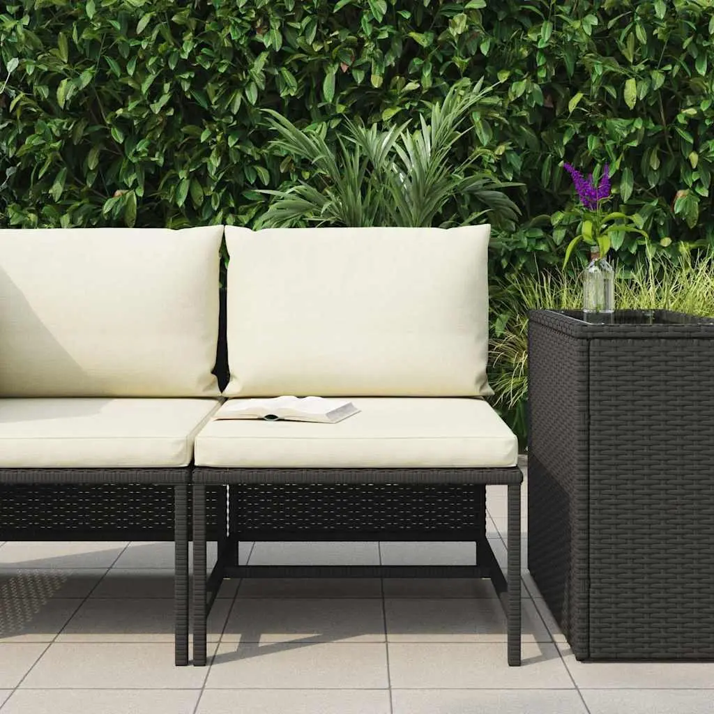 Black Poly Rattan Sectional Middle Sofa for Outdoors