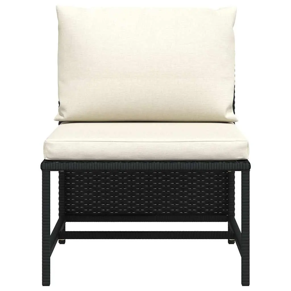Black Poly Rattan Sectional Middle Sofa for Outdoors