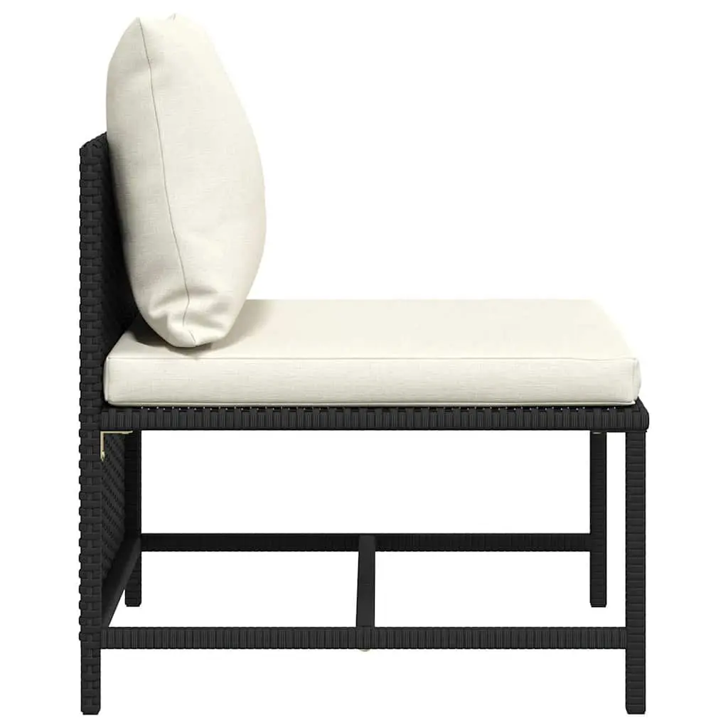 Black Poly Rattan Sectional Middle Sofa for Outdoors