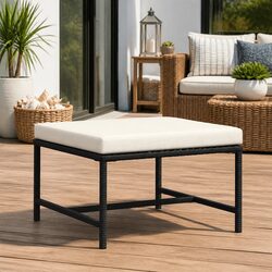 Durable Outdoor Footrest Ottoman with Cushion in Black